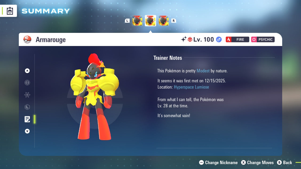 Pokemon Legends ZA Alpha Shiny Armarouge 6IV-EV Trained