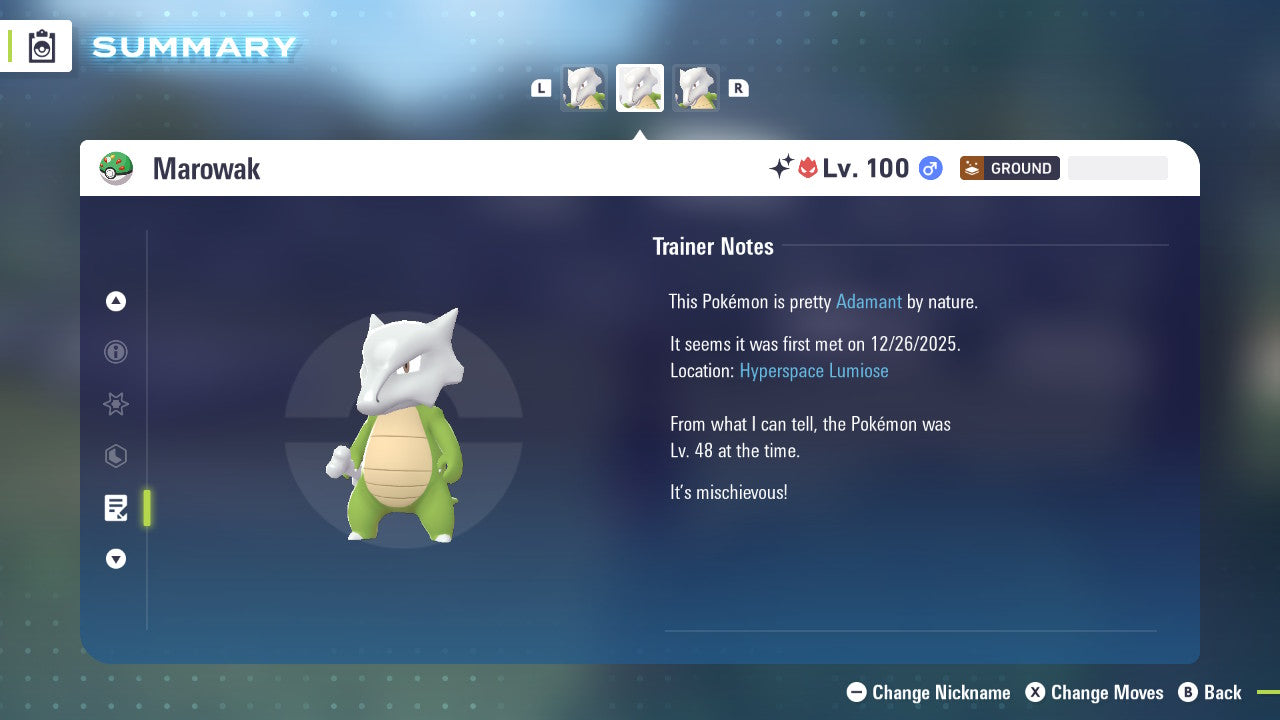 Pokemon Legends ZA Alpha Shiny Marowak 6IV-EV Trained