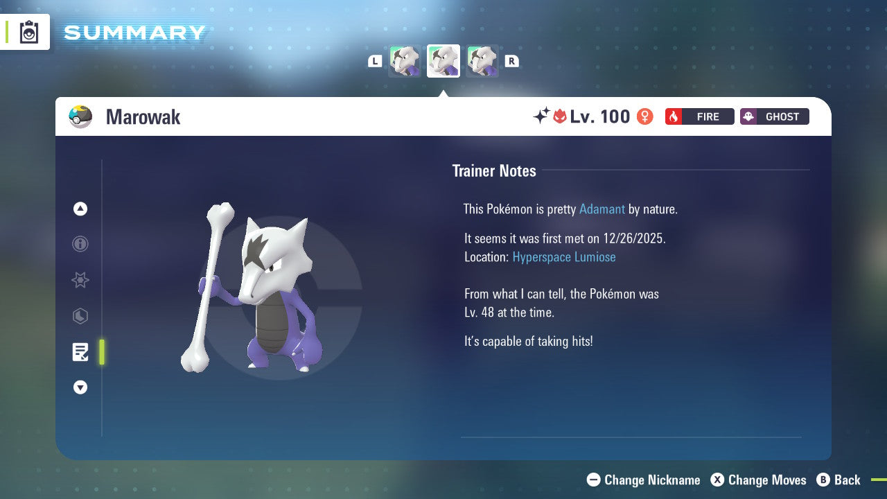 Pokemon Legends ZA Alpha Shiny Alolan Marowak 6IV-EV Trained