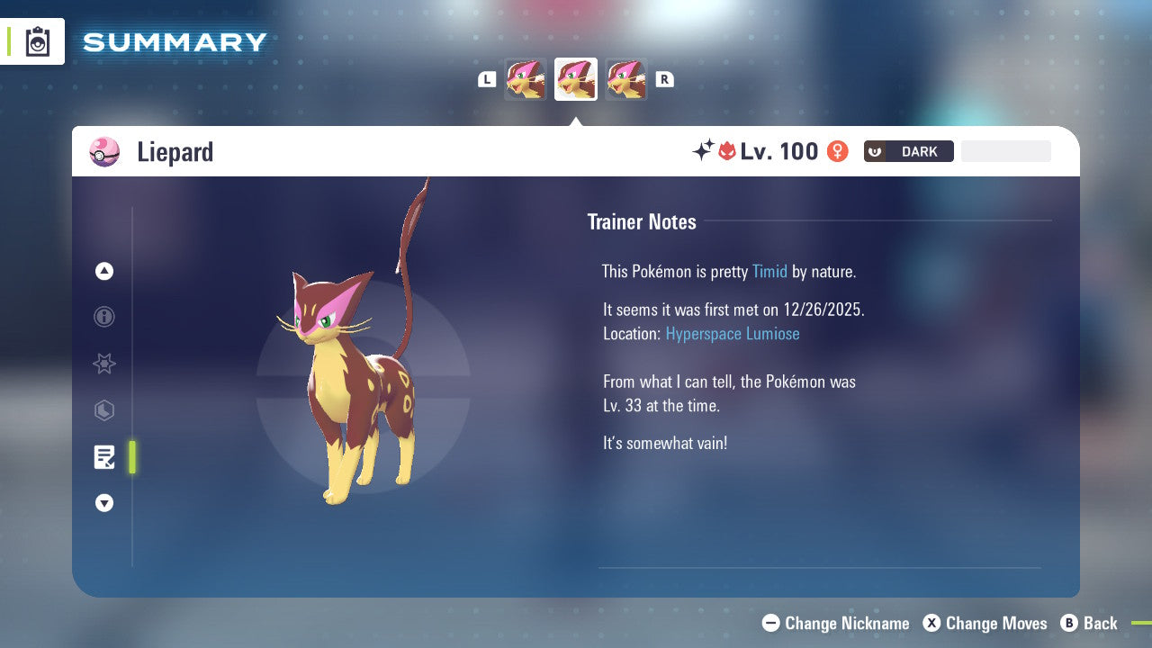 Pokemon Legends ZA Alpha Shiny Liepard 6IV-EV Trained