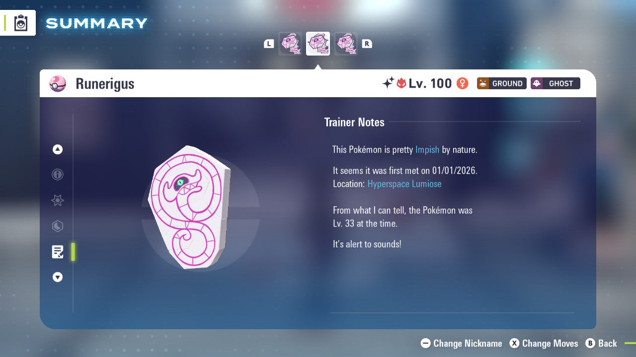 Pokemon Legends ZA Alpha Shiny Runerigus 6IV-EV Trained