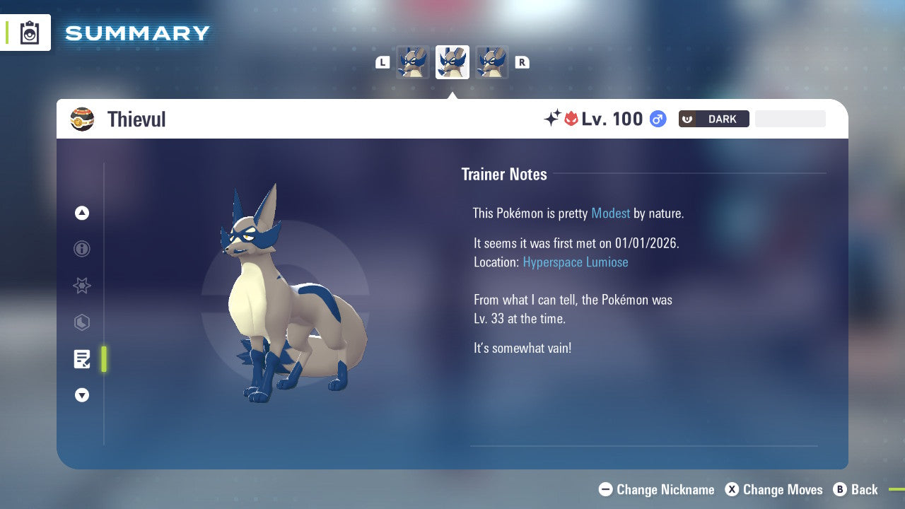 Pokemon Legends ZA Alpha Shiny Thievul 6IV-EV Trained