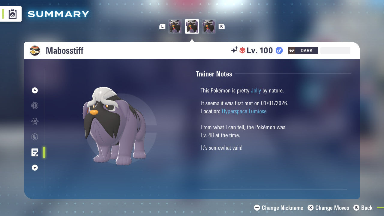 Pokemon Legends ZA Alpha Shiny Mabosstiff 6IV-EV Trained