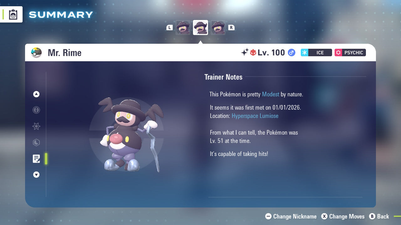 Pokemon Legends ZA Alpha Shiny Mr. Rime 6IV-EV Trained