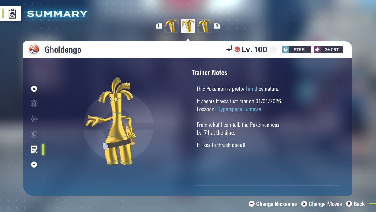 Pokemon Legends ZA Alpha Shiny Gholdengo 6IV-EV Trained