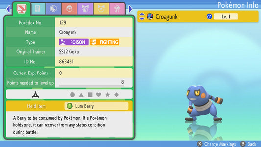 Pokemon Brilliant Diamond and Shining Pearl Croagunk 6IV-EV Trained - Pokemon4Ever