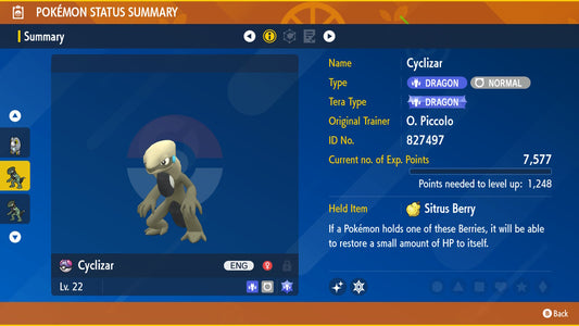 Pokemon Scarlet and Violet Marked Shiny Cyclizar 6IV-EV Trained - Pokemon4Ever