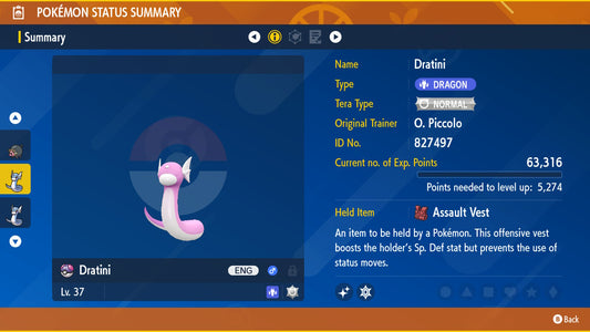 Pokemon Scarlet and Violet Marked Shiny Dratini 6IV-EV Trained - Pokemon4Ever