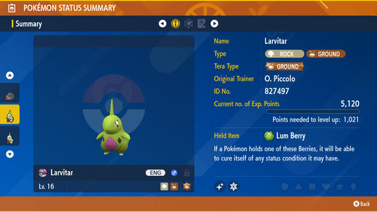 Pokemon Scarlet and Violet Marked Shiny Larvitar 6IV-EV Trained - Pokemon4Ever