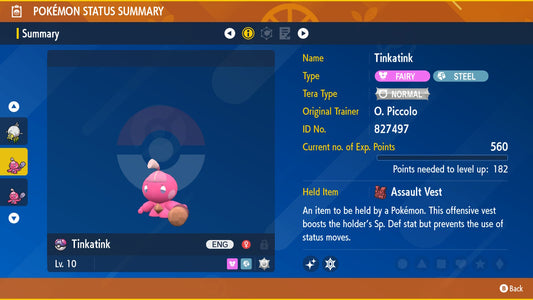 Pokemon Scarlet and Violet Marked Shiny Tinkatink 6IV-EV Trained - Pokemon4Ever
