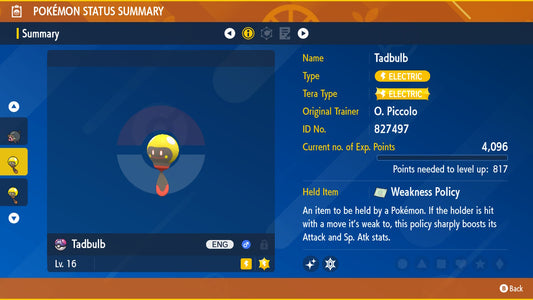 Pokemon Scarlet and Violet Marked Shiny Tadbulb 6IV-EV Trained - Pokemon4Ever