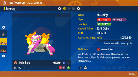 Pokemon Scarlet and Violet Marked Shiny Skeledirge 6IV-EV Trained - Pokemon4Ever