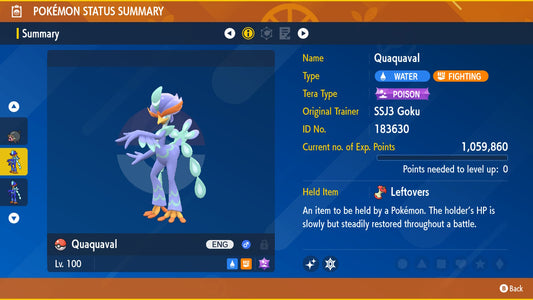 Pokemon Scarlet and Violet Marked Shiny Quaquaval 6IV-EV Trained - Pokemon4Ever