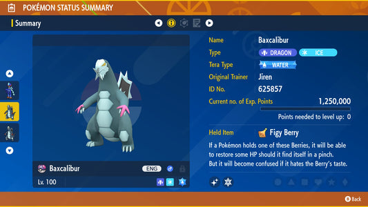 Pokemon Scarlet and Violet Marked Shiny Baxcalibur 6IV-EV Trained - Pokemon4Ever