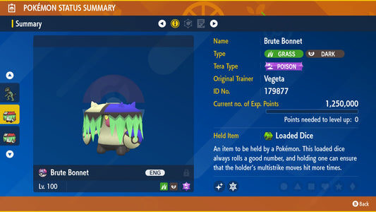 Pokemon Scarlet and Violet Marked Shiny Brute Bonnet 6IV-EV Trained - Pokemon4Ever