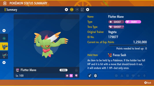 Pokemon Scarlet and Violet Marked Shiny Flutter Mane 6IV-EV Trained - Pokemon4Ever