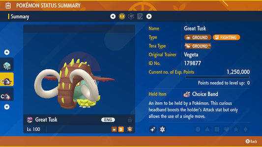 Pokemon Scarlet and Violet Marked Shiny Great Tusk 6IV-EV Trained - Pokemon4Ever