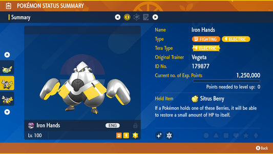 Pokemon Scarlet and Violet Marked Shiny Iron Hands 6IV-EV Trained - Pokemon4Ever