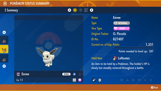 Pokemon Scarlet and Violet Marked Shiny Eevee 6IV-EV Trained - Pokemon4Ever