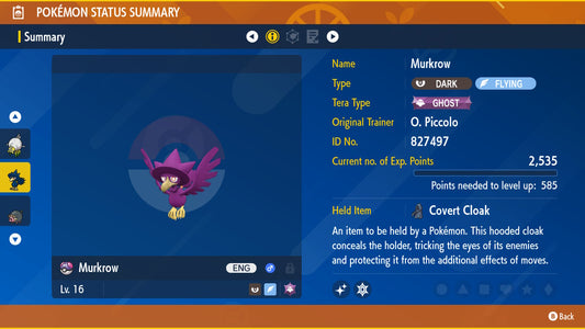 Pokemon Scarlet and Violet Marked Shiny Murkrow 6IV-EV Trained - Pokemon4Ever