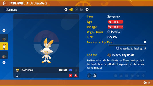 Pokemon Scarlet and Violet Marked Shiny Scorbunny 6IV-EV Trained - Pokemon4Ever