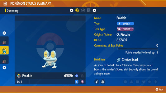 Pokemon Scarlet and Violet Marked Shiny Froakie 6IV-EV Trained - Pokemon4Ever