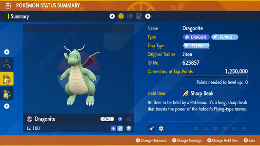 Pokemon Scarlet and Violet Marked Shiny Dragonite 6IV-EV Trained - Pokemon4Ever