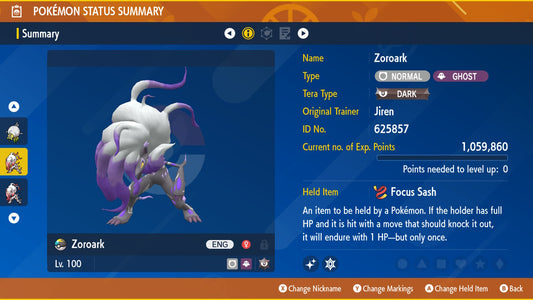 Pokemon Scarlet and Violet Marked Shiny Hisuian-Zoroark 6IV-EV Trained - Pokemon4Ever