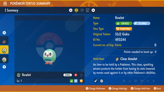 Pokemon Scarlet and Violet Marked Shiny Rowlet 6IV-EV Trained - Pokemon4Ever