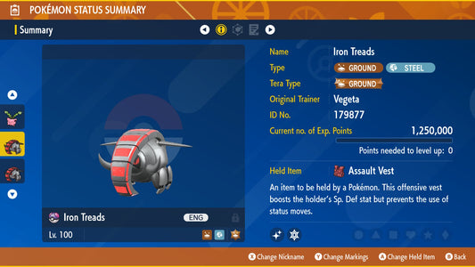 Pokemon Scarlet and Violet Marked Shiny Iron Treads 6IV-EV Trained - Pokemon4Ever