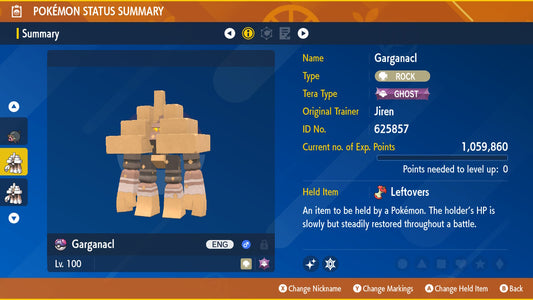 Pokemon Scarlet and Violet Marked Shiny Garganacl 6IV-EV Trained - Pokemon4Ever