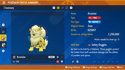 Pokemon Scarlet and Violet Marked Shiny Arcanine 6IV-EV Trained - Pokemon4Ever