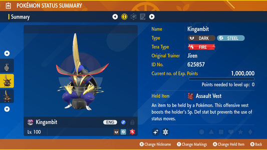 Pokemon Scarlet and Violet Marked Shiny Kingambit 6IV-EV Trained - Pokemon4Ever