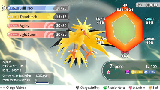 Pokemon Let's Go Shiny Zapdos 6IV-AV Trained - Pokemon4Ever