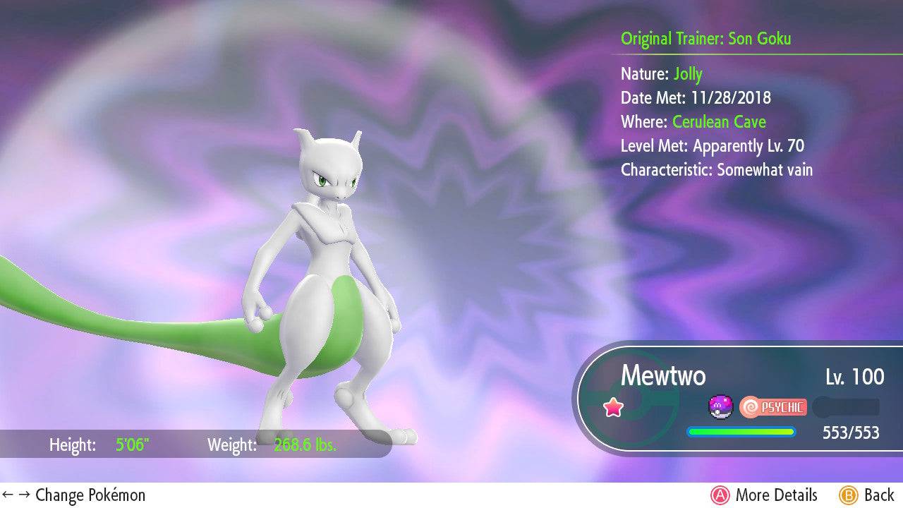Pokemon Let's Go Shiny Mewtwo 6IV-AV Trained