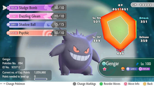 Pokemon Let's Go Shiny Gengar 6IV-AV Trained - Pokemon4Ever