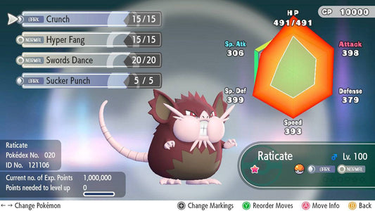 Pokemon Let's Go Shiny Alolan Raticate 6IV-AV Trained - Pokemon4Ever