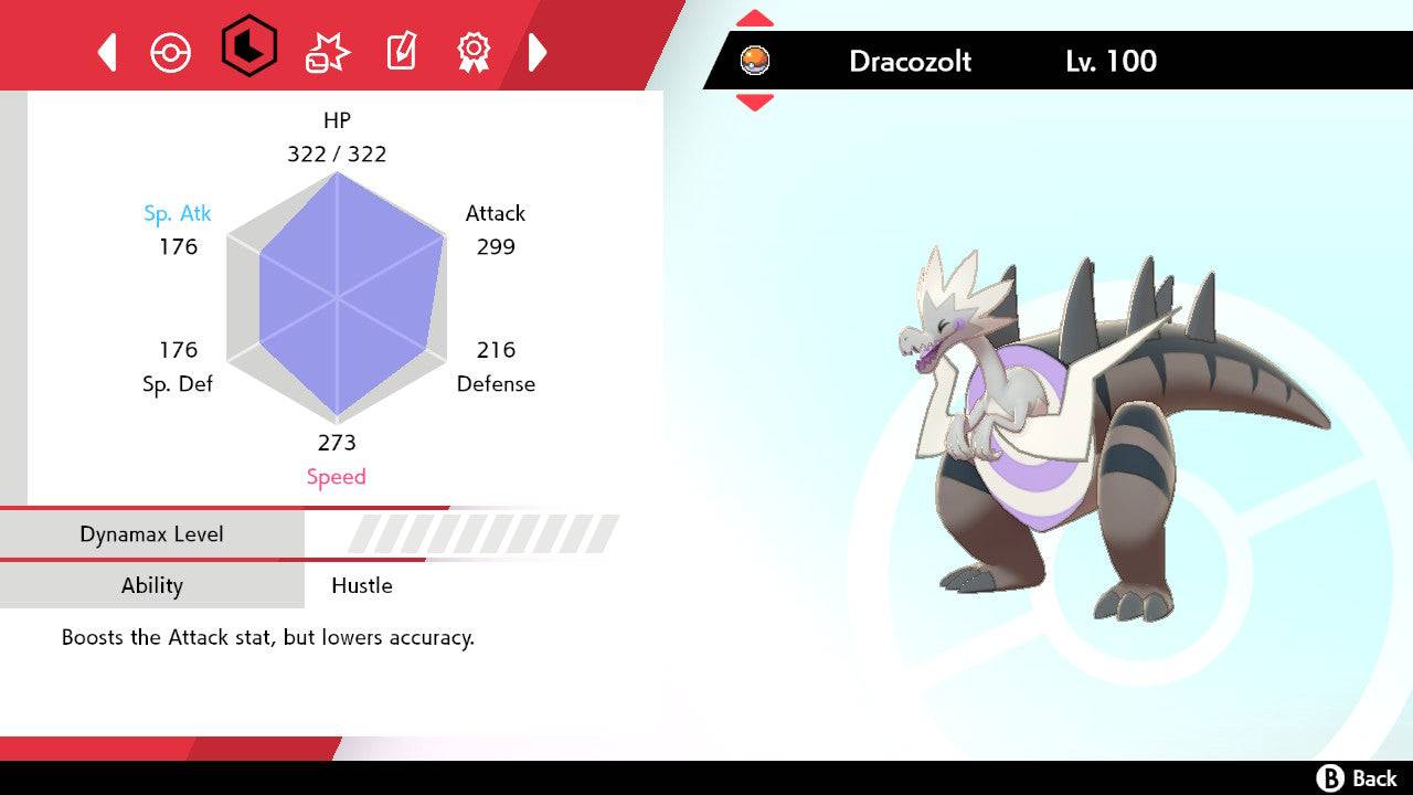 Pokemon Sword and Shield Shiny Dracozolt 6IV-EV Trained - Pokemon4Ever