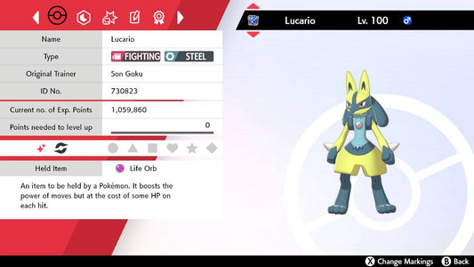 Pokemon Sword and Shield Ultra Shiny Lucario 6IV-EV Trained - Pokemon4Ever