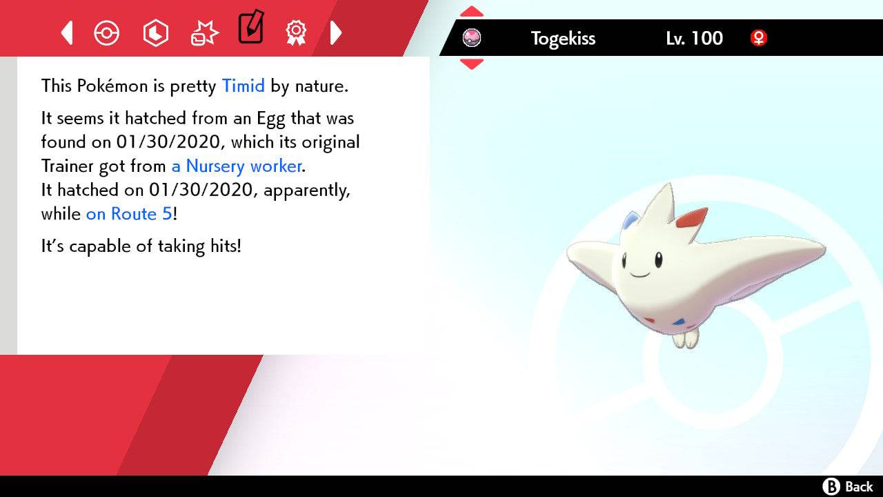 Pokemon Sword and Shield Shiny Togekiss 6IV-EV Trained - Pokemon4Ever