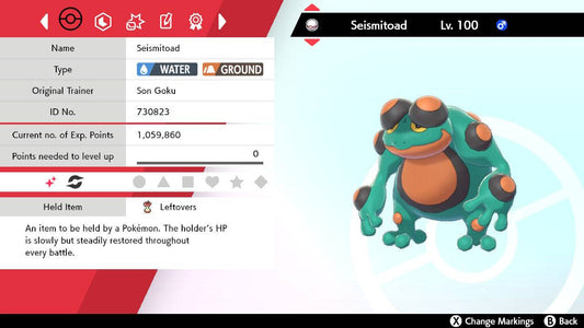 Pokemon Sword and Shield Ultra Shiny Seismitoad 6IV-EV Trained - Pokemon4Ever