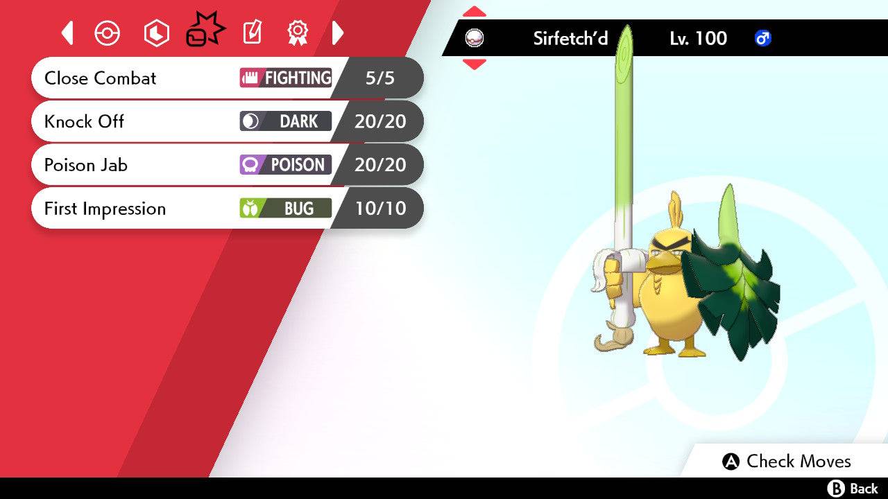 Pokemon Sword and Shield Ultra Shiny Sirfetch’d 6IV-EV Trained - Pokemon4Ever