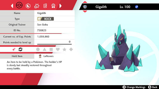 Pokemon Sword and Shield Shiny Gigalith 6IV-EV Trained - Pokemon4Ever