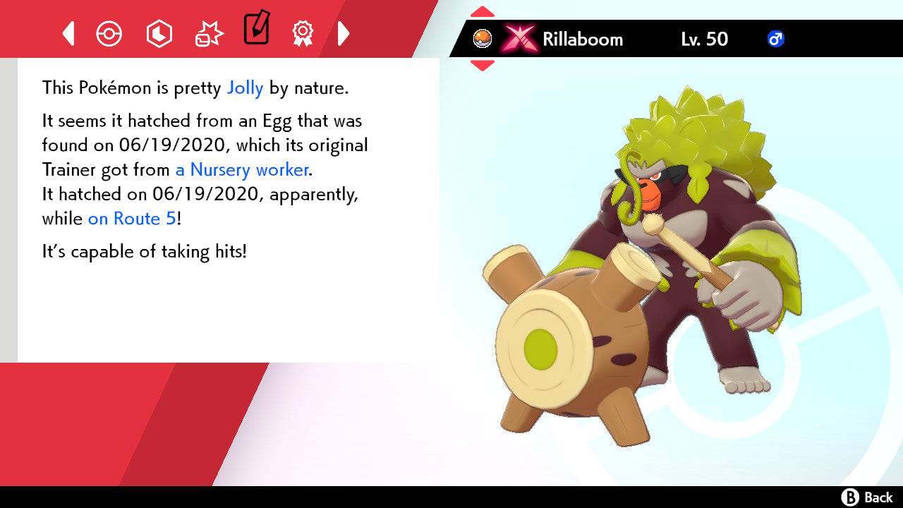 Pokemon Sword and Shield Ultra Shiny Gigantamax Rillaboom 6IV-EV Trained - Pokemon4Ever