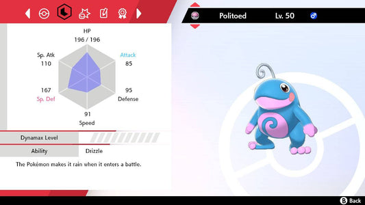 Pokemon Sword and Shield Shiny Politoed 6IV-EV Trained - Pokemon4Ever