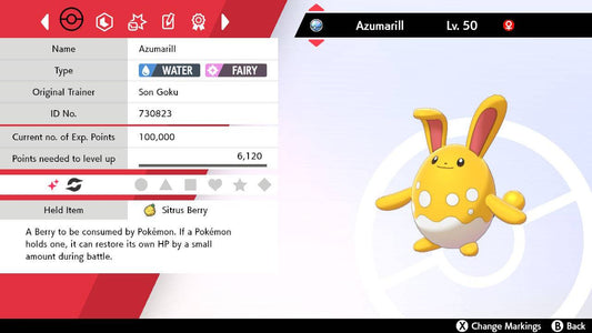 Pokemon Sword and Shield Shiny Azumarill 6IV-EV Trained - Pokemon4Ever