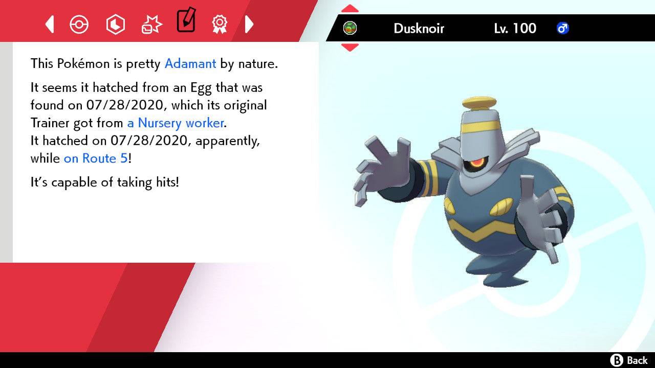 Pokemon Sword and Shield Shiny Dusknoir 6IV-EV Trained - Pokemon4Ever
