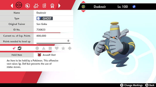 Pokemon Sword and Shield Shiny Dusknoir 6IV-EV Trained - Pokemon4Ever