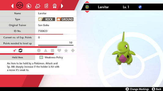 Pokemon Sword and Shield Shiny Larvitar 6IV-EV Trained - Pokemon4Ever