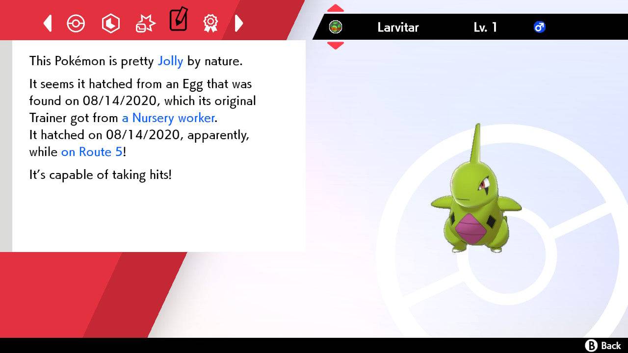 Pokemon Sword and Shield Shiny Larvitar 6IV-EV Trained - Pokemon4Ever